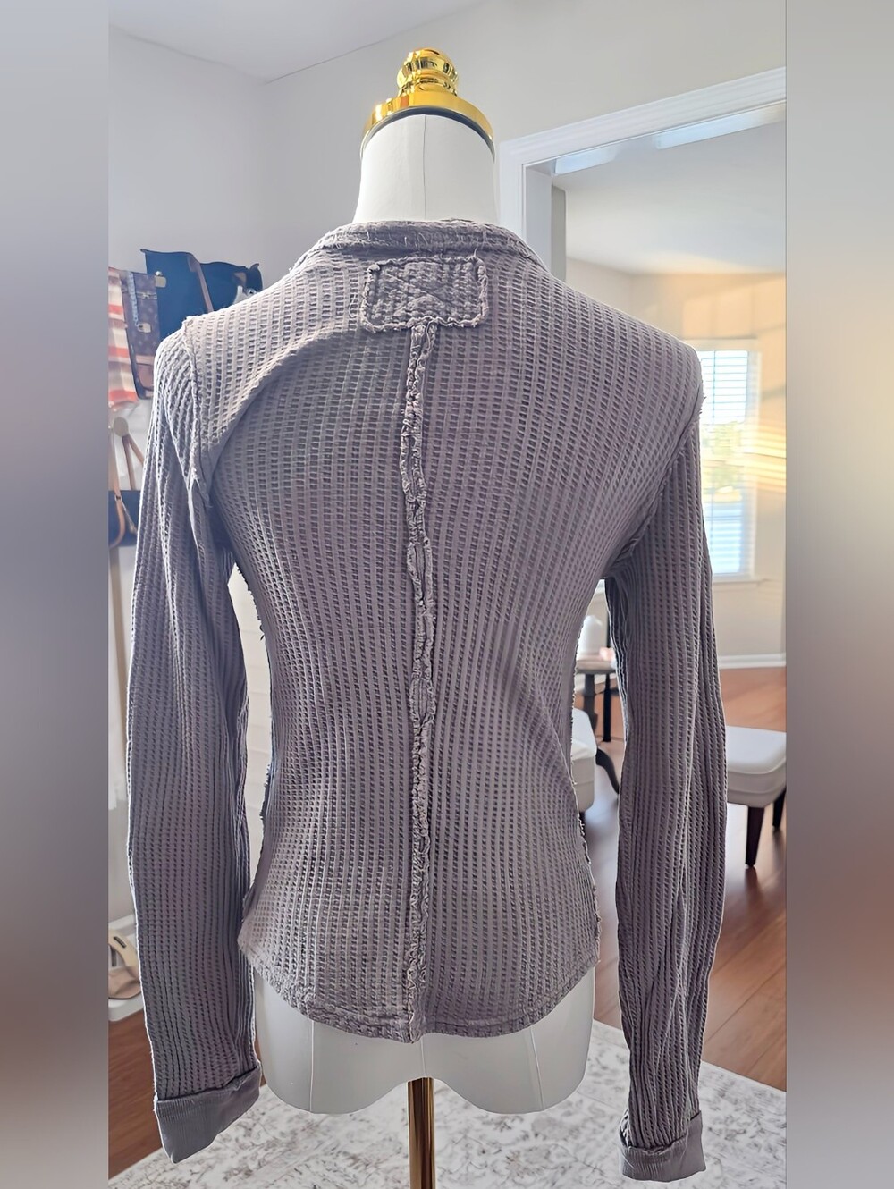 Free People Long Sleeve Ribbed Knit Top - Dusty Mauve Size S - Picture 4 of 6